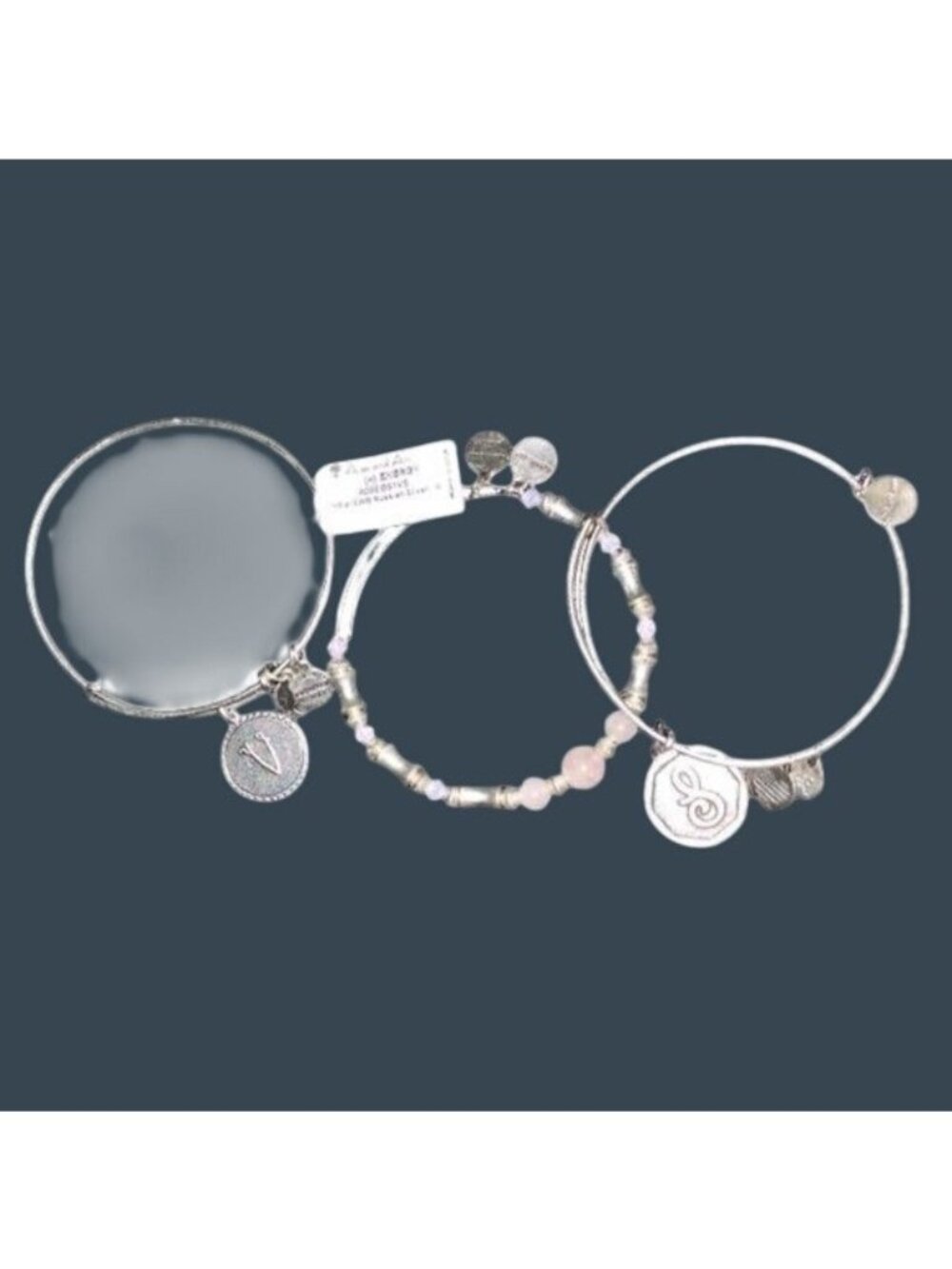 Alex & Ani Energy Charm Bangles With Initial V & Beaded Details Russian Silver F